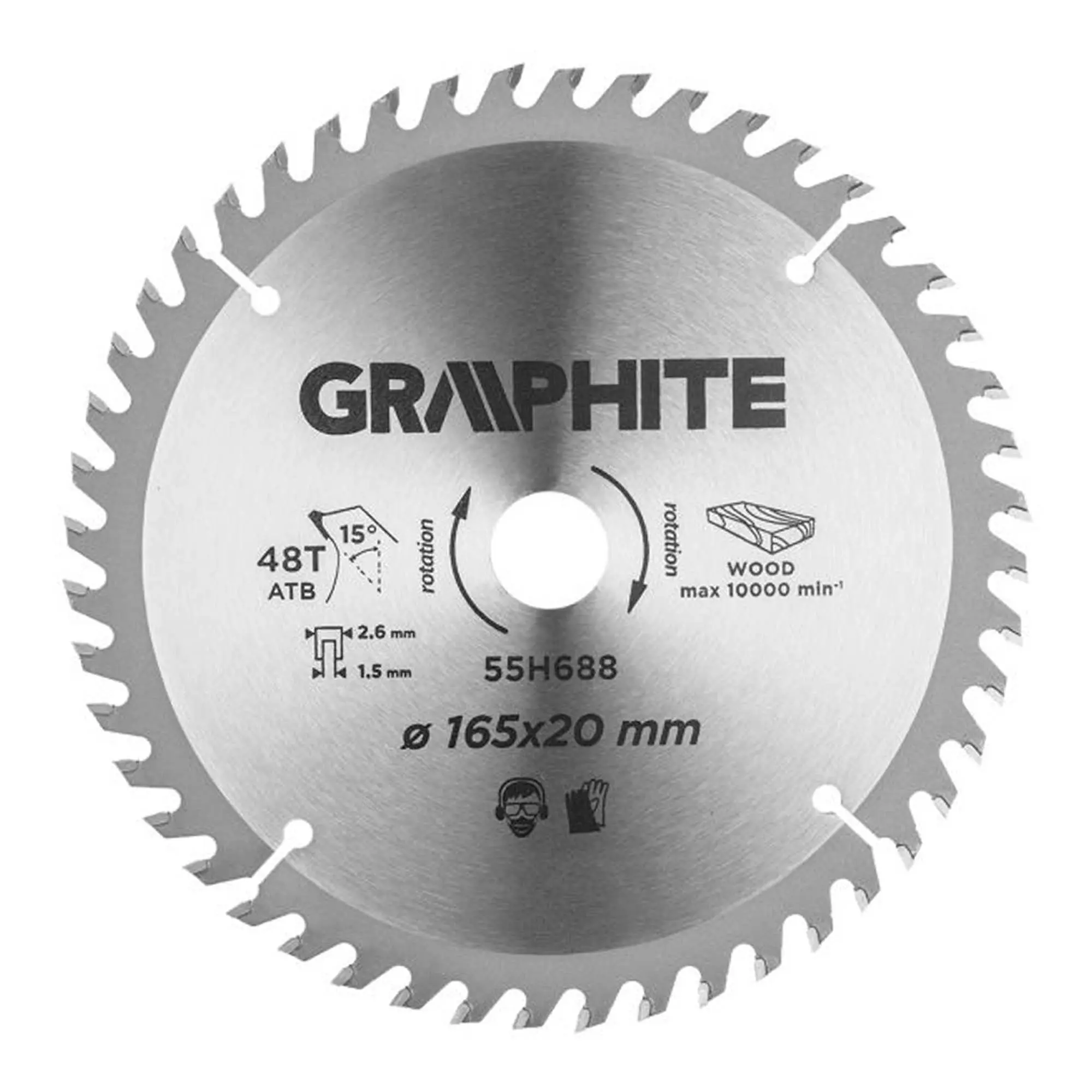 Диск пильный GRAPHITE 165*20 мм 48 зубьев (55H688) Диск пильный GRAPHITE 165*20 мм 48 зубьев (55H688)