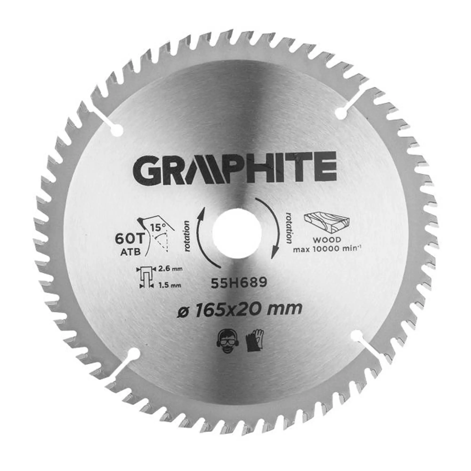 Диск пильный GRAPHITE 165*20 мм 60 зубьев (55H689) Диск пильный GRAPHITE 165*20 мм 60 зубьев (55H689)