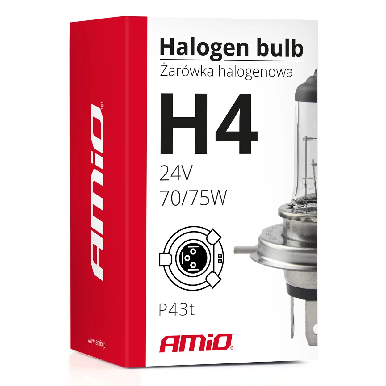 Галогенна лампа AMIO H4 24V 70/75W з УФ-фільтром E4 (01267)