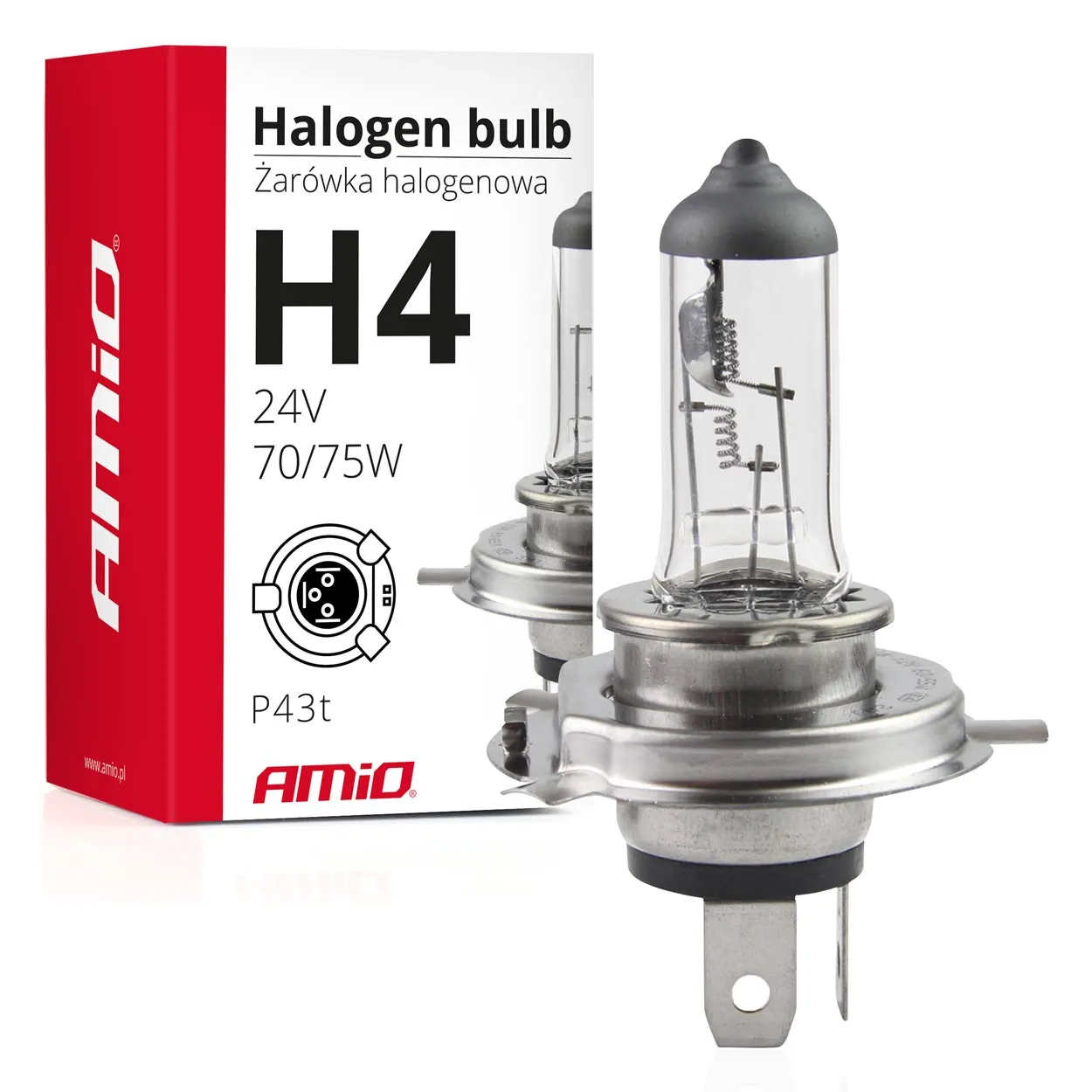 Галогенна лампа AMIO H4 24V 70/75W з УФ-фільтром E4 (01267)