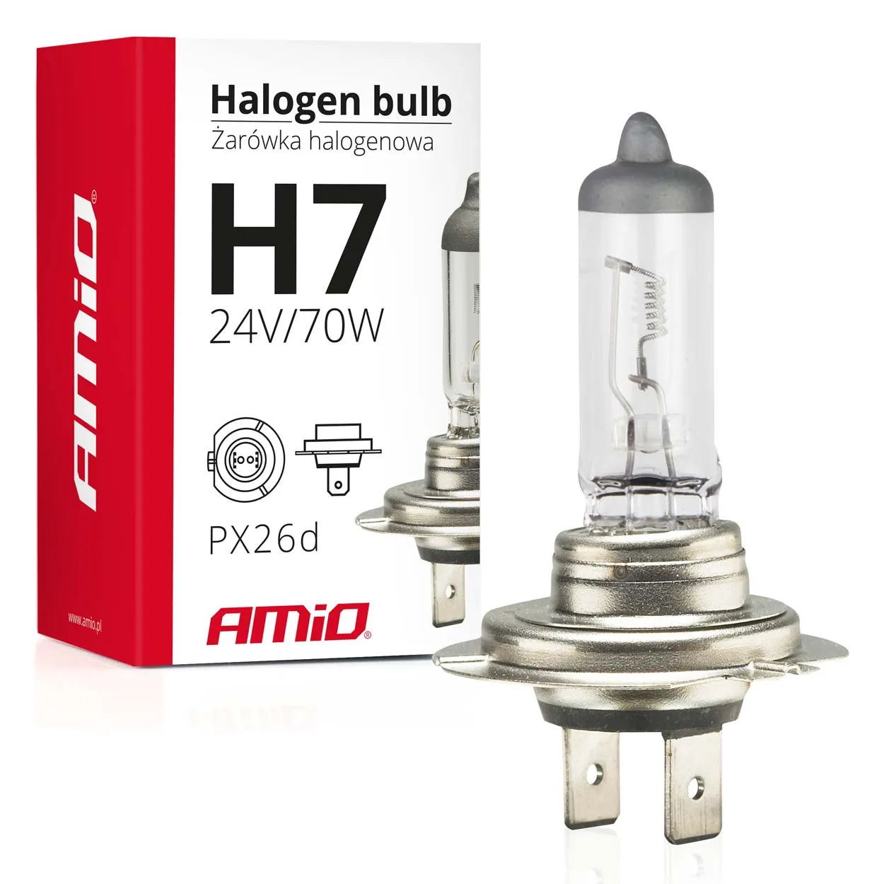 Галогенная лампа AMIO H7 24V 70W с УФ-фильтром E4 (01252)