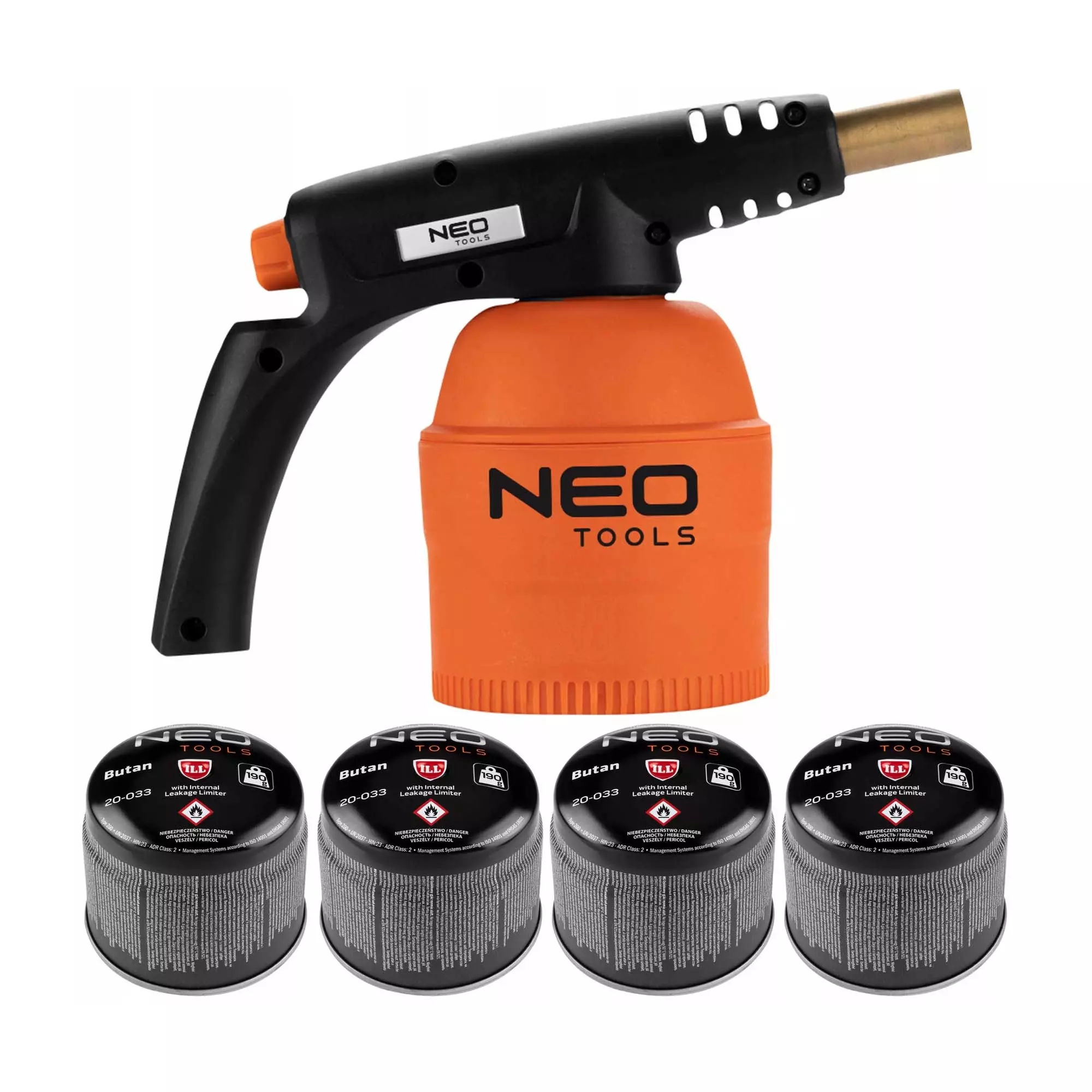 Газовая паяльная лампа NEO TOOLS для картриджей 190 г + 4 картриджи с газом (20-045) Газовая паяльная лампа NEO TOOLS для картриджей 190 г + 4 картриджи с газом (20-045)