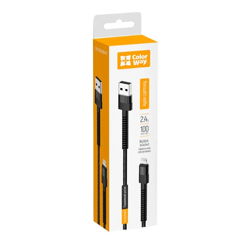 Кабель ColorWay USB - Lightning 1м Black (CW-CBUL063-BK) Кабель ColorWay USB - Lightning 1м Black (CW-CBUL063-BK)
