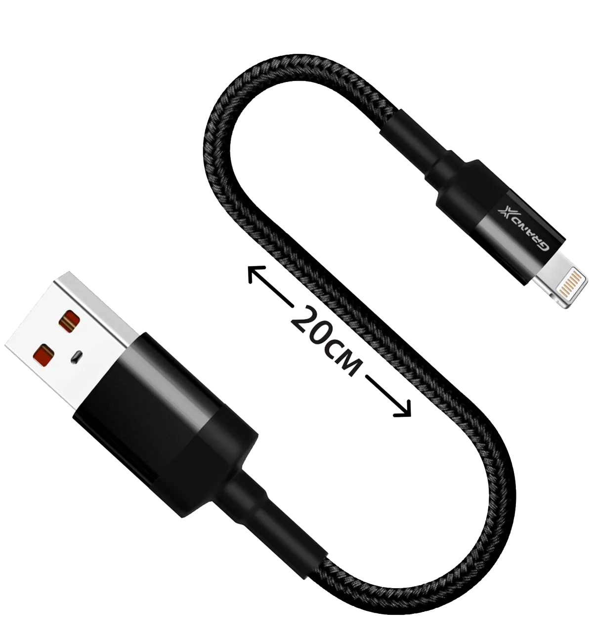 Кабель Grand-X USB-Lightning 20cm, CU, Black, защита ткан.оплетка BOX (FM-20L)