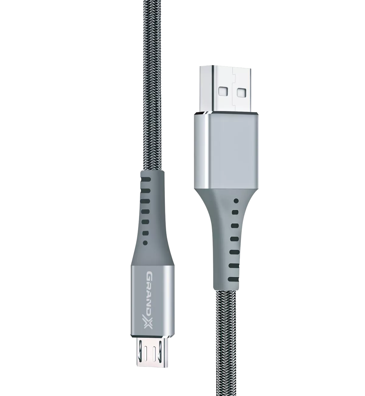 Кабель Grand-X USB-micro USB 3A, 1.2m, Fast Сharge, Grey толст.нейлон оплетка, премиум BOX (FM-12G)