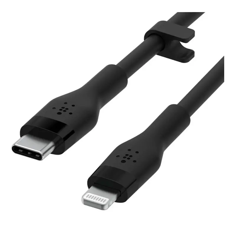 Кабель USB-С до Lightning Belkin 1м Type-C силіконовий з кліпсою чорний (CAA009BT1MBK) Кабель USB-С до Lightning Belkin 1м Type-C силіконовий з кліпсою чорний (CAA009BT1MBK)