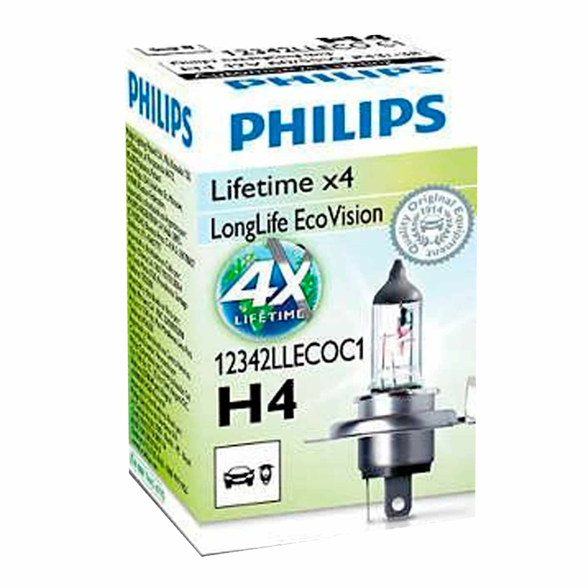 Лампа Philips LongLife EcoVision H4 12V 55/60W 12342LLECOC1