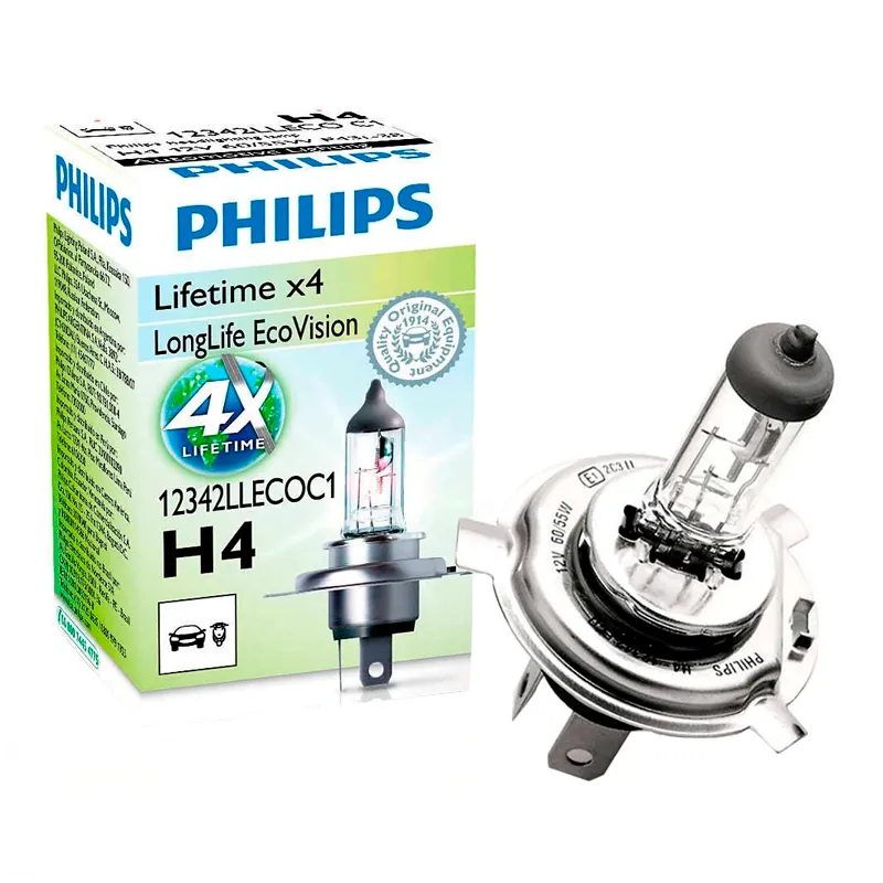 Лампа Philips LongLife EcoVision H4 12V 55/60W 12342LLECOC1