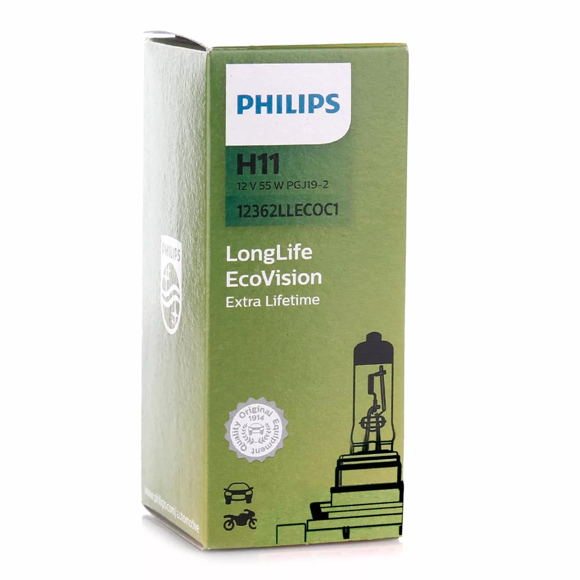 Лампа Philips LongLife EcoVision H11 12V 55W 12362LLECOC1