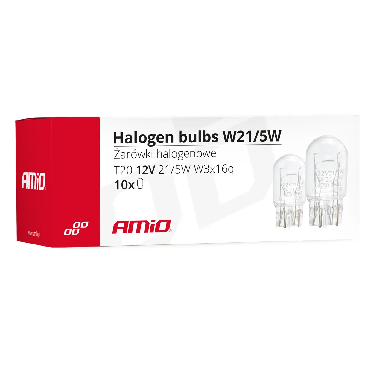 Лампа AMIO T20 W21/5W W3x16q 12V 10 шт (025529)