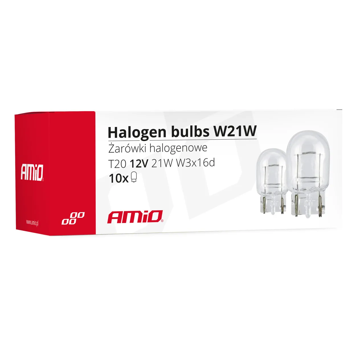 Лампа AMIO T20 W21W W3x16d 12V 10 шт (025512)
