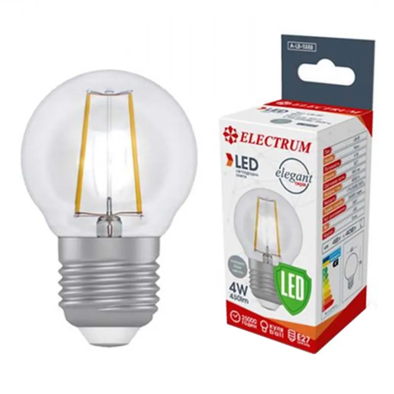 Лампа светодиодная Electrum Filament 4W E27 4000K шар-ретро (A-LB-1386) Лампа светодиодная Electrum Filament 4W E27 4000K шар-ретро (A-LB-1386)
