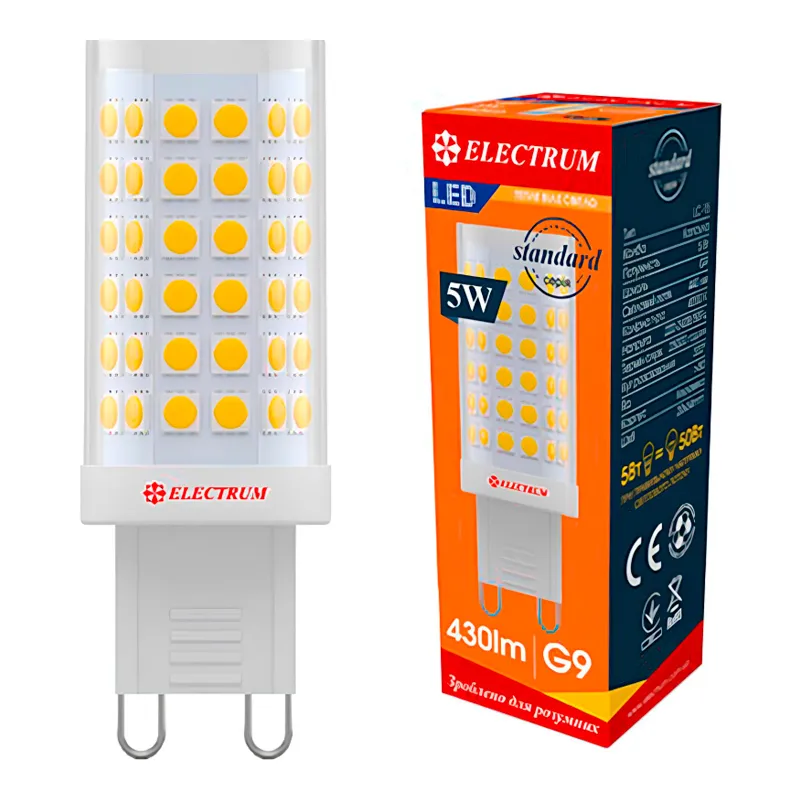 Лампа світлодіодна капсула Electrum 5W G9 3000K (A-LC-1897) Лампа світлодіодна капсула Electrum 5W G9 3000K (A-LC-1897)