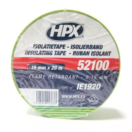 Лента ПВХ изоляционная HPX52100 19мм*20м желто/зеленая (IE1920)