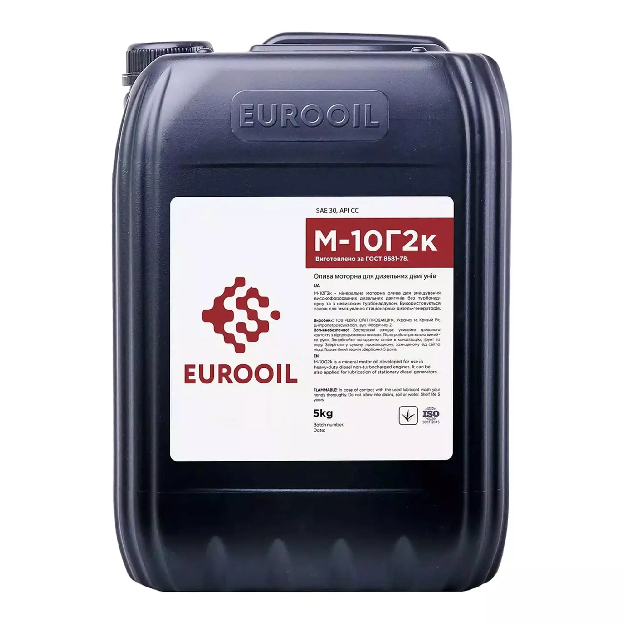 Моторное масло Eurooil М-10Г2к SAE 30 API CС 5л Моторное масло Eurooil М-10Г2к SAE 30 API CС 5л