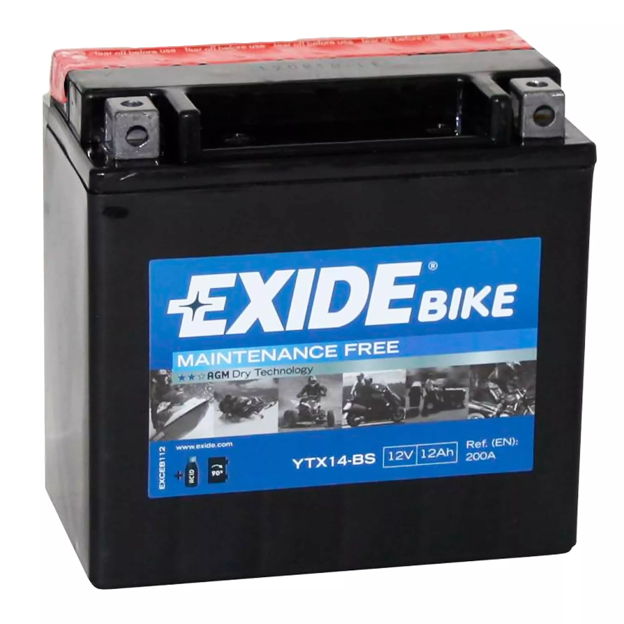 Мото аккумулятор EXIDE 6СТ-12Ah Аз 200А (YTX14-BS)