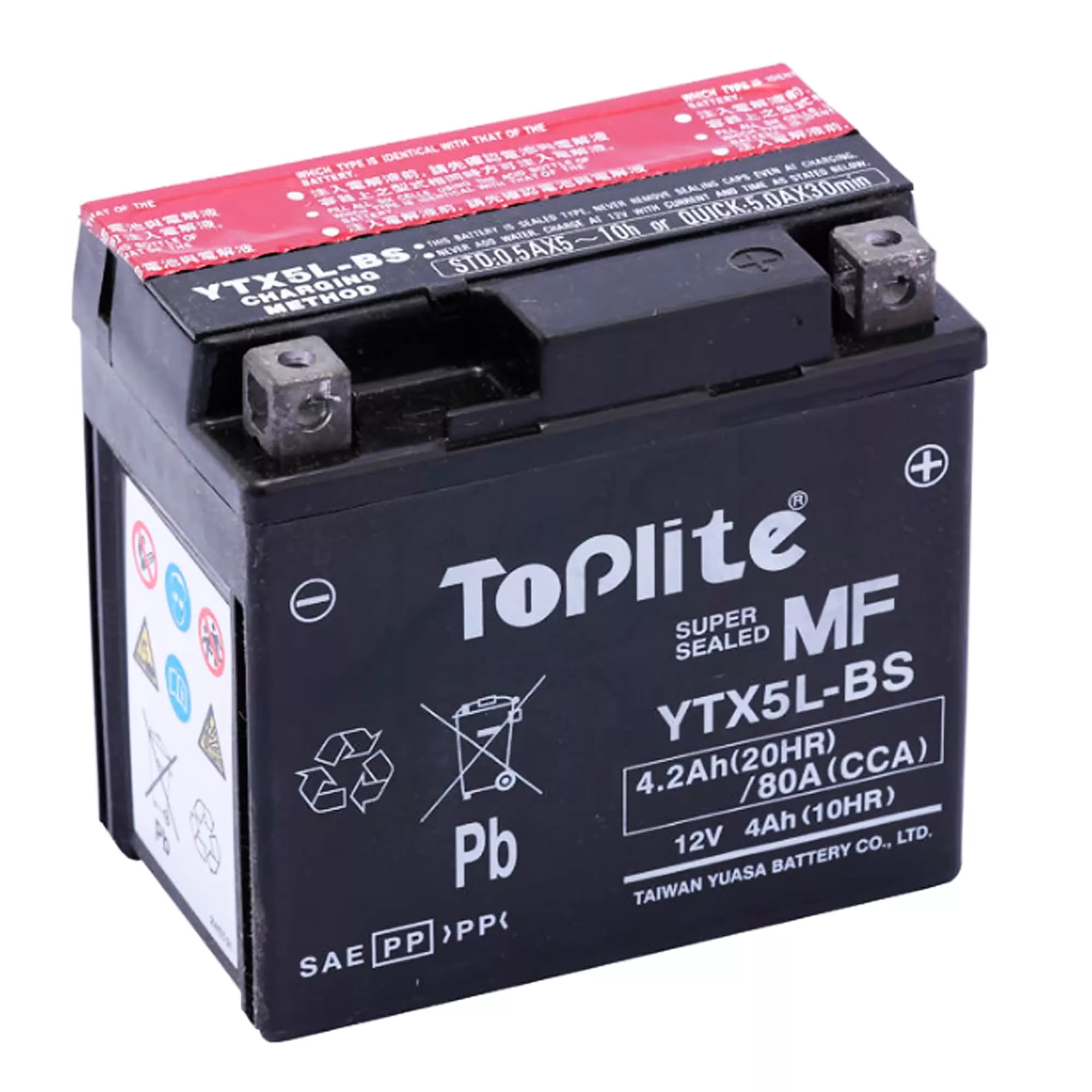 Мото аккумулятор TOPLITE 6СТ-4Ah 80A АзЕ (YTX5L-BS)