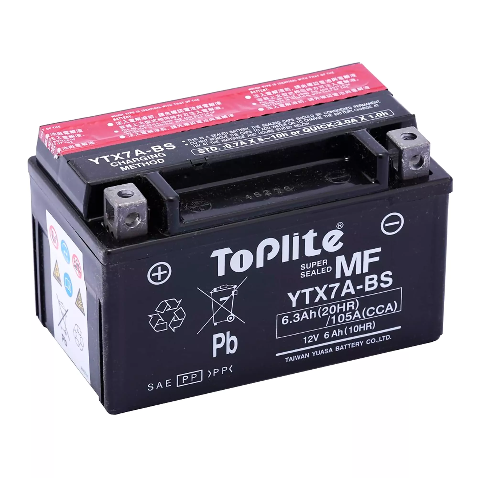Мото аккумулятор TOPLITE 6СТ-6Ah 105A Аз (YTX7A-BS)