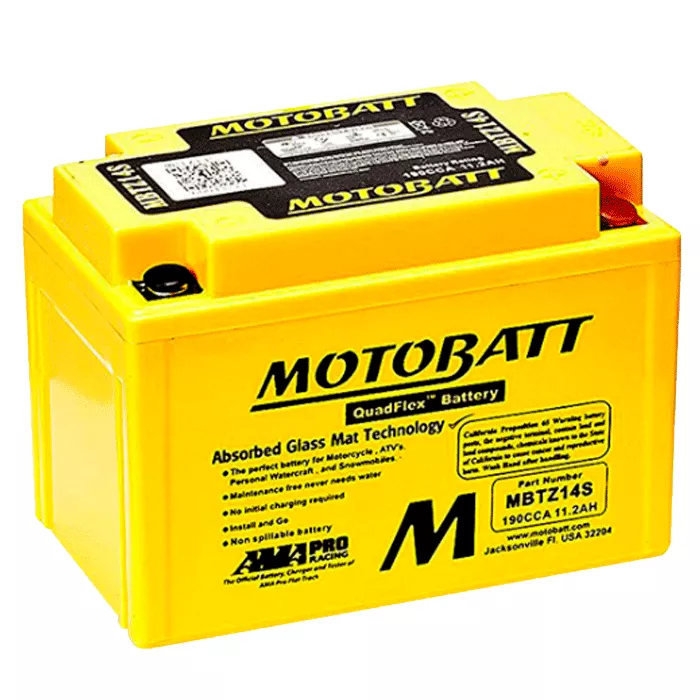 Мото аккумулятор MOTOBATT залитый и заряженный AGM 11,2Ah 190A (MBTZ14S)