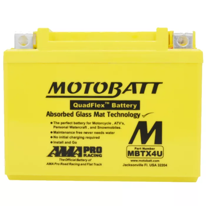 Мото аккумулятор MOTOBATT залитый и заряженный AGM 4,7Ah 70A АзЕ (MBTX4U) Мото аккумулятор MOTOBATT залитый и заряженный AGM 4,7Ah 70A АзЕ (MBTX4U)