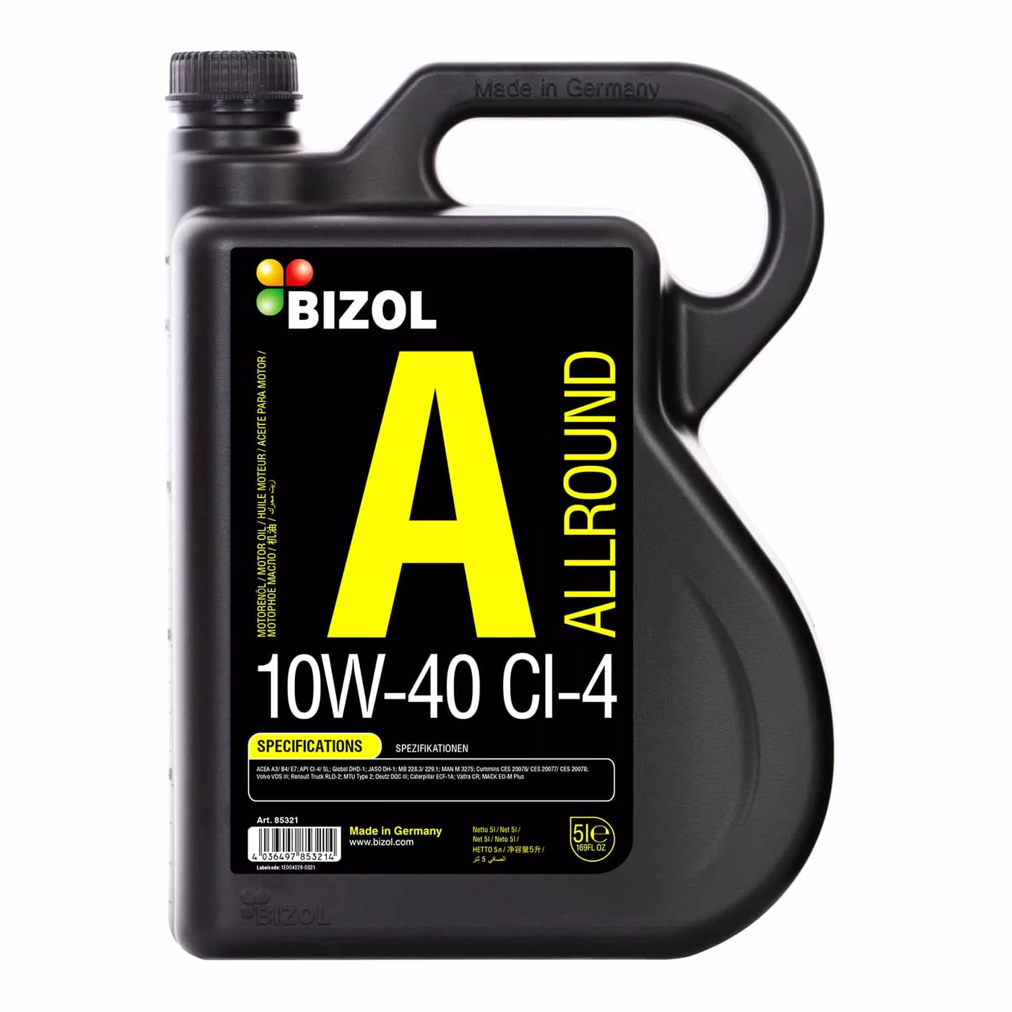 Моторное масло BIZOL Allround 10W-40 CI-4 5л (B85321)