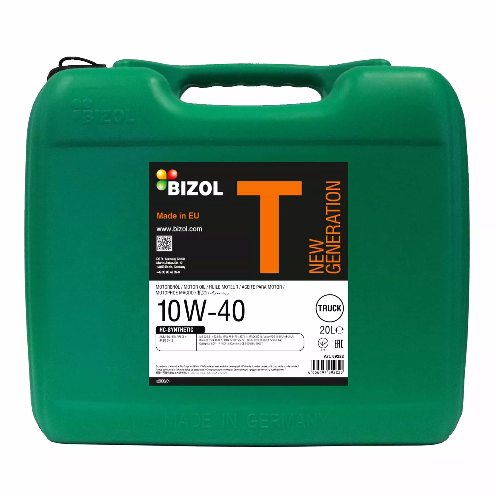 Моторна олива BIZOL Truck New Generation 10W-40 20л (B89222)