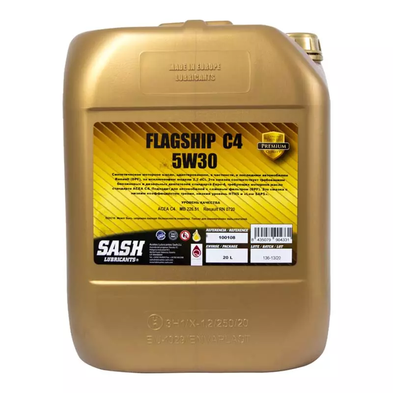 Моторное масло SASH FLAGSHIP C4 5W-30 20л (100108)