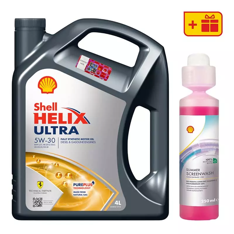Набор Shell Helix Ultra 5W-30, 4 л + Summer Screenwash Concentrate 0.25 л (ТОВ-У513495) Набор Shell Helix Ultra 5W-30, 4 л + Summer Screenwash Concentrate 0.25 л (ТОВ-У513495)