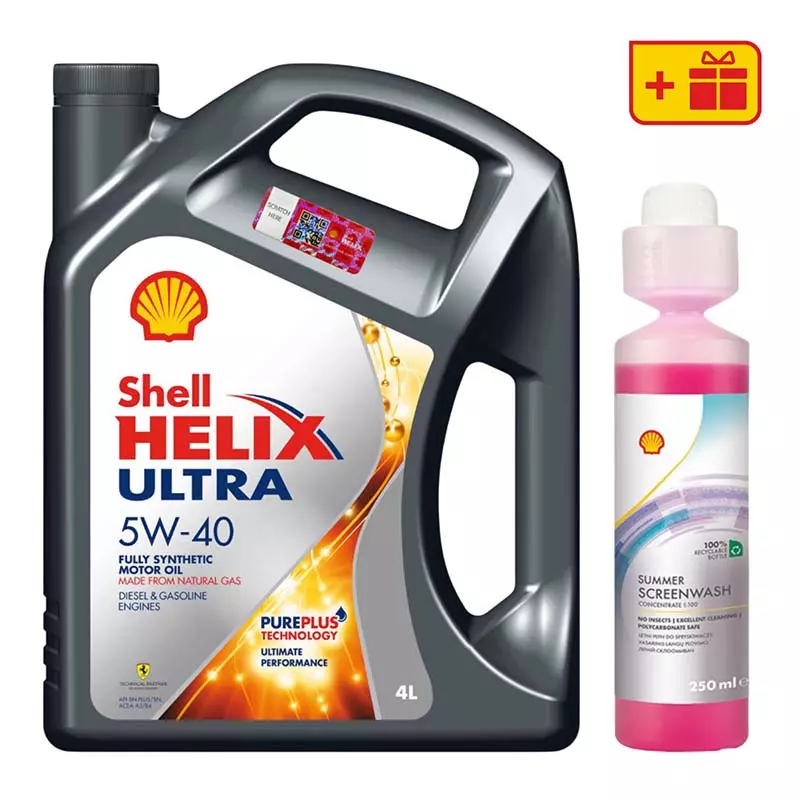 Набор Shell Helix Ultra 5W-40, 4 л + Summer Screenwash Concentrate 0.25 л (ТОВ-У513493)