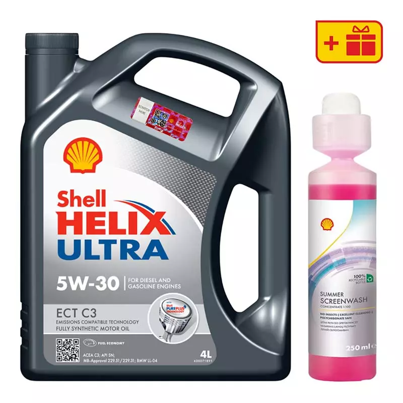 Набор Shell Helix Ultra ECT C3 5W-30, 4 л + Summer Screenwash Concentrate 0.25 л (ТОВ-У513496) Набор Shell Helix Ultra ECT C3 5W-30, 4 л + Summer Screenwash Concentrate 0.25 л (ТОВ-У513496)