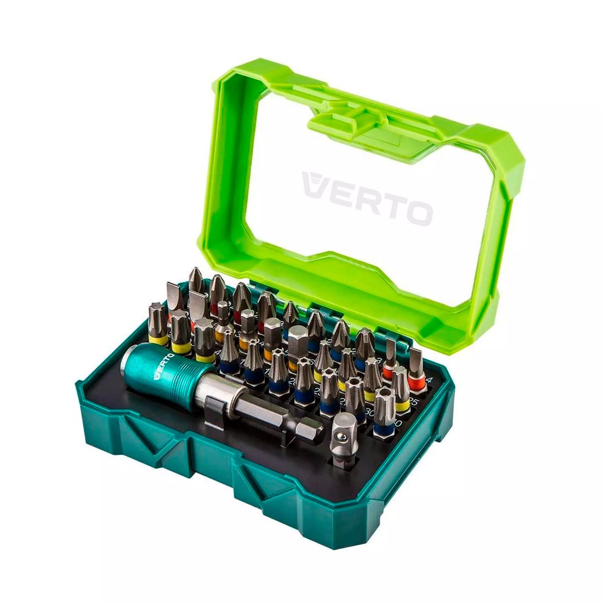 Набір біт з тримачем VERTO 32 шт., 25 мм - 4 x PH, 4 x PZ, 4 x SL, 4 x HEX, 7 TX, 7 TT (66H620) Набір біт з тримачем VERTO 32 шт., 25 мм - 4 x PH, 4 x PZ, 4 x SL, 4 x HEX, 7 TX, 7 TT (66H620)