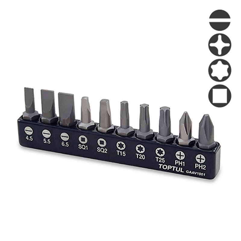 Набір біт TOPTUL 10од. 1/4" (PH, SL, TORX, SQ) (GAAV1001) Набір біт TOPTUL 10од. 1/4" (PH, SL, TORX, SQ) (GAAV1001)