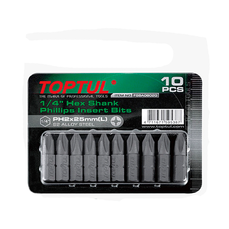 Набор бит TOPTUL 1/4" L25мм PH2 10ед. на блистере (FSBA0802G) Набор бит TOPTUL 1/4" L25мм PH2 10ед. на блистере (FSBA0802G)