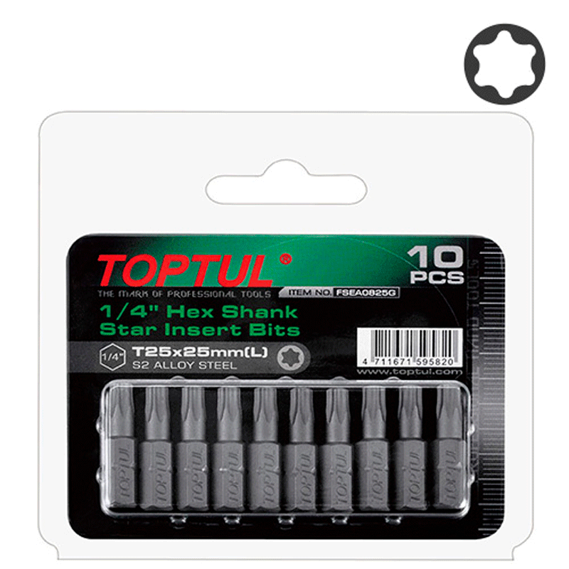 Набір біт TOPTUL 1/4" L25мм T40 10од. на блістері (FSEA0840G) Набір біт TOPTUL 1/4" L25мм T40 10од. на блістері (FSEA0840G)
