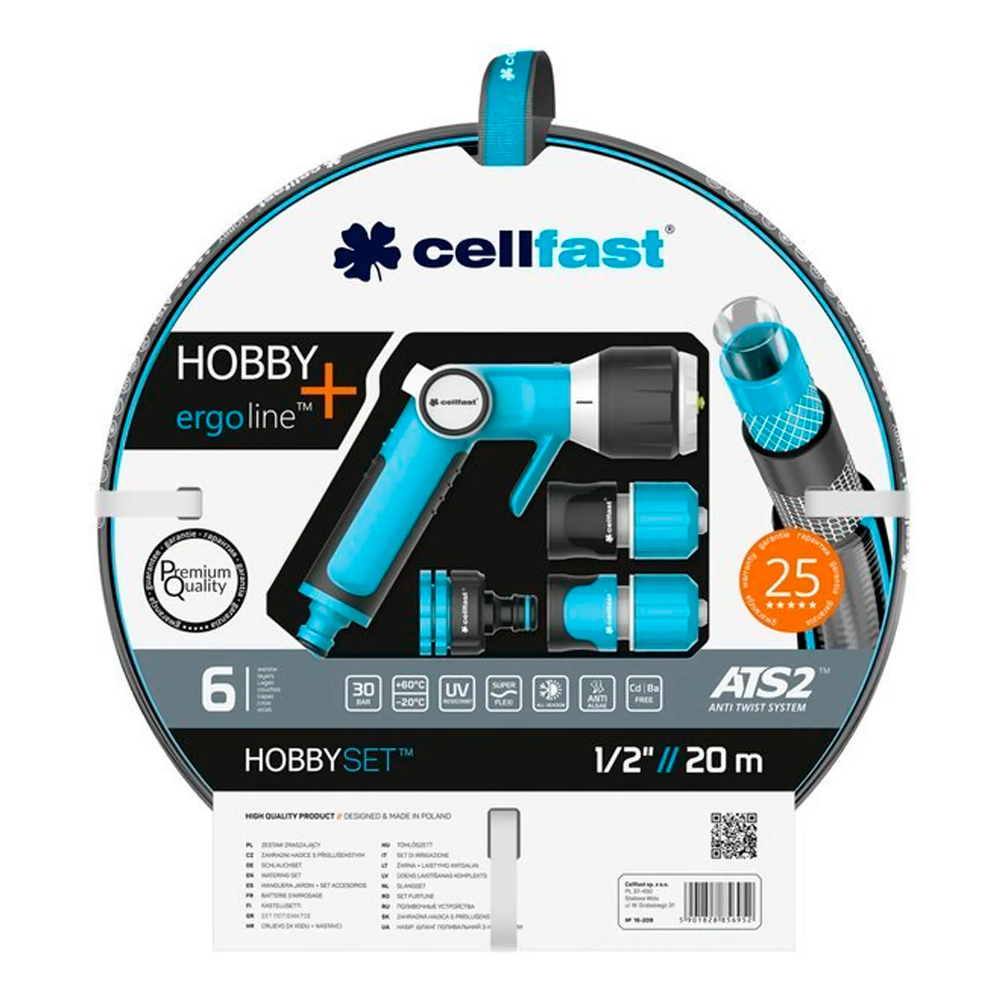 Набор для полива Cellfast Hobby ATS2™ 1/2” 20м ERGO 6 слоев -20+60°C (16-209) Набор для полива Cellfast Hobby ATS2™ 1/2” 20м ERGO 6 слоев -20+60°C (16-209)