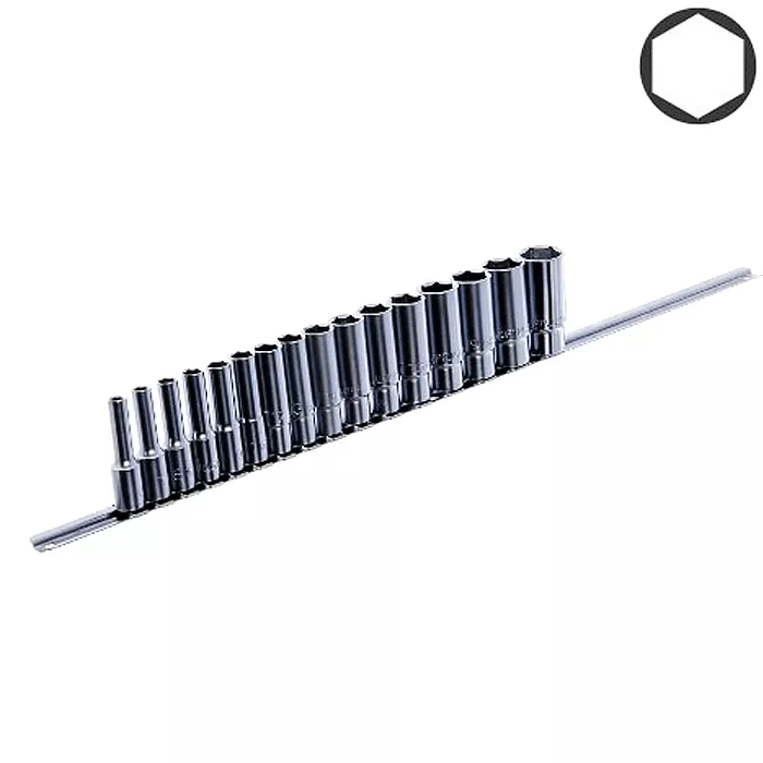 Набор головок длинных TOPTUL 3/8" 16ед. на планке (GAAQ1202U) Набор головок длинных TOPTUL 3/8" 16ед. на планке (GAAQ1202U)