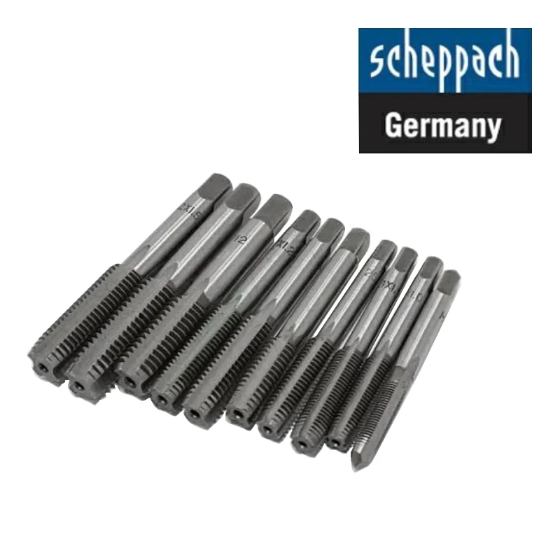 Набор метчиков Scheppach 10шт M6x1, M7x1, M8x1/1.25, M10x1/1.25/1.5, M12x1.25/1.5/1.75 (SCH-C010-1T)