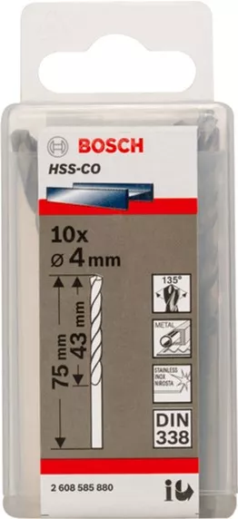 Набор сверл Bosch HSS-CO 4 мм 10 шт (2608585880) Набор сверл Bosch HSS-CO 4 мм 10 шт (2608585880)