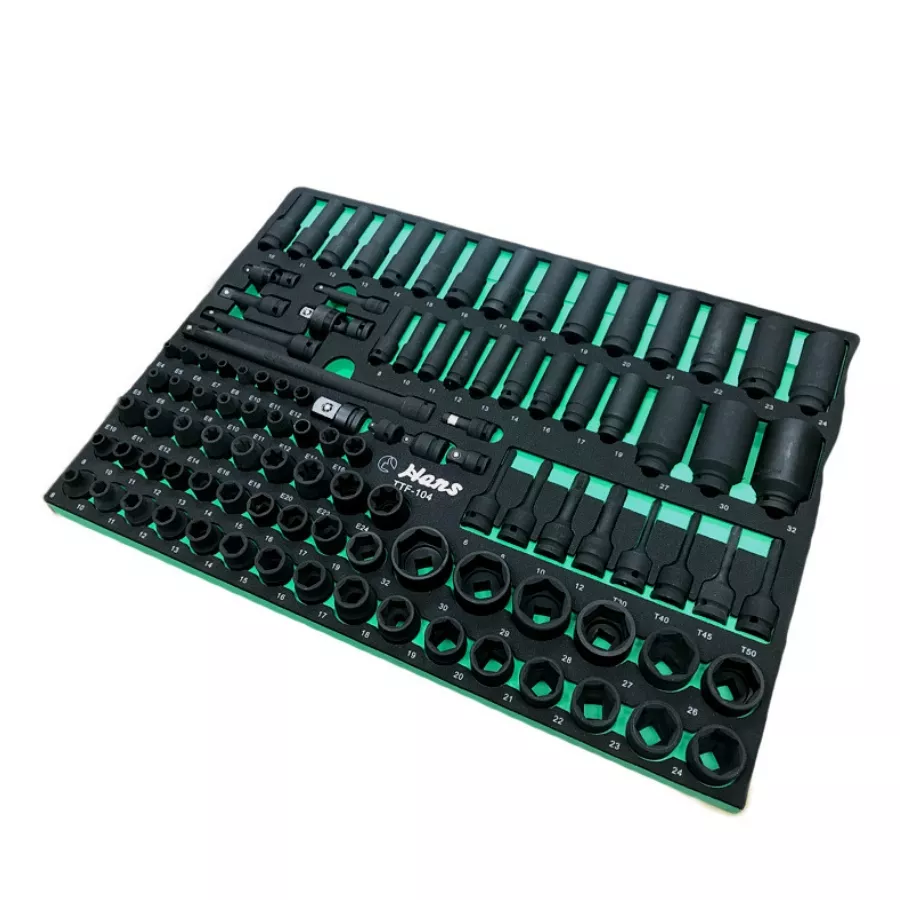 Набор ударных торцевых головок и аксессуаров HANS 3/8", 1/2" 104шт (TTF104) Набор ударных торцевых головок и аксессуаров HANS 3/8", 1/2" 104шт (TTF104)