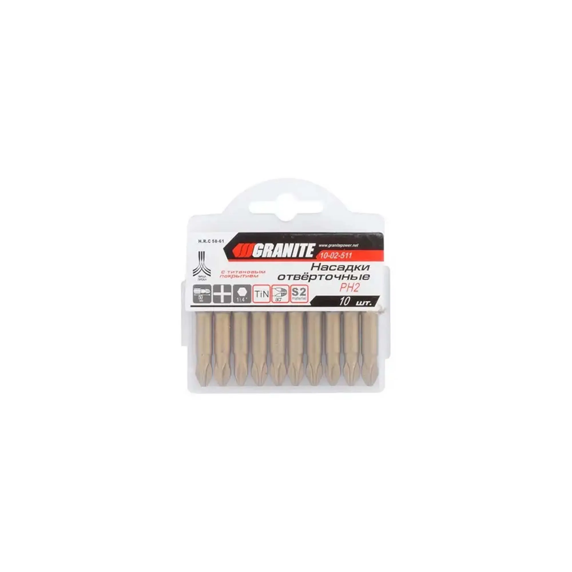 Насадка викруткова Granite PH2 50 мм 1/4" S2/TITAN набір 10 шт
