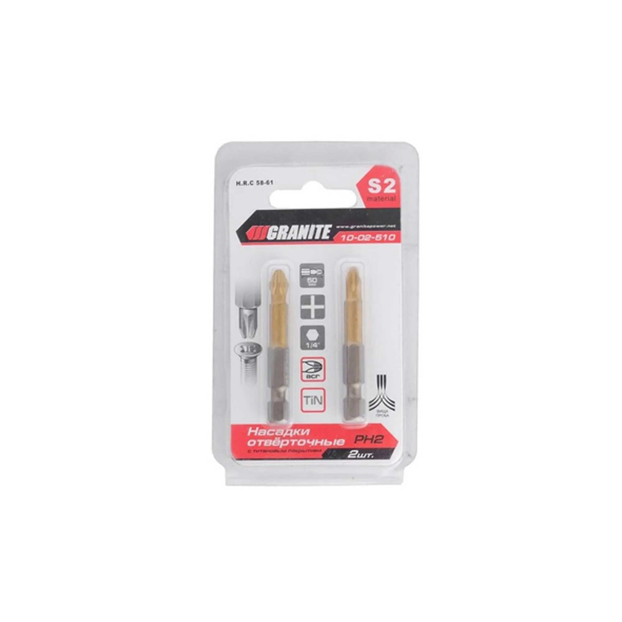 Насадка отверточная Granite PH2 50 мм 1/4 S2/TITAN набор 2 шт Насадка отверточная Granite PH2 50 мм 1/4 S2/TITAN набор 2 шт