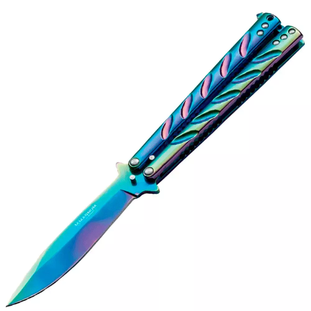 Ніж метелик, балісонг Boker Magnum Balisong Rainbow (довжина: 225мм, лезо: 102мм), веселка (227-1016) Ніж метелик, балісонг Boker Magnum Balisong Rainbow (довжина: 225мм, лезо: 102мм), веселка (227-1016)