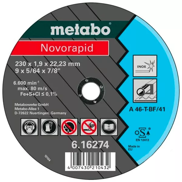 Відрізний круг Novorapid 230x1,9x22,23 Inox Metabo (616274000) Відрізний круг Novorapid 230x1,9x22,23 Inox Metabo (616274000)