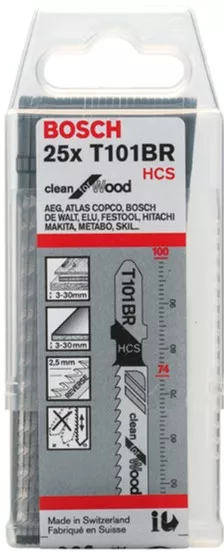 Пильные полотна для лобзика Bosch T 101 BR Clean for Wood, HCS 25 шт (2608633623) Пильные полотна для лобзика Bosch T 101 BR Clean for Wood, HCS 25 шт (2608633623)