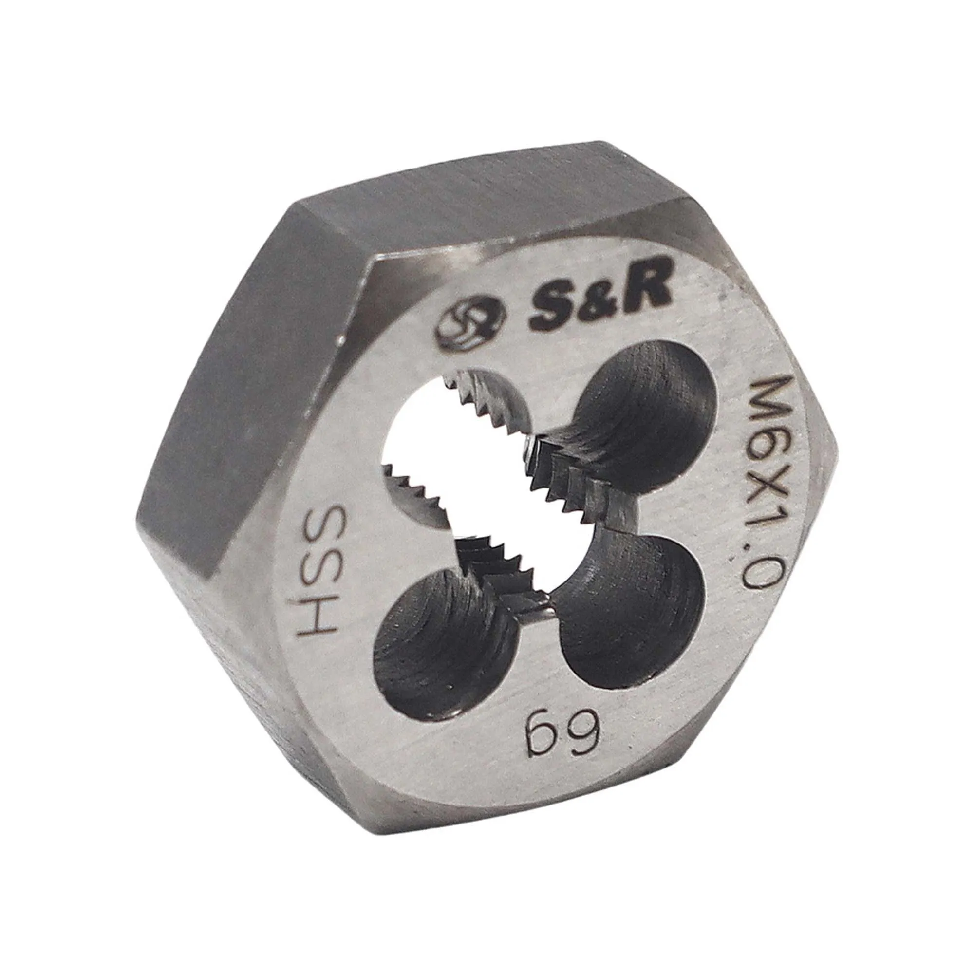 Плашка гексогональна S&R HSS R6M5 М6х1,0мм (111203006) Плашка гексогональна S&R HSS R6M5 М6х1,0мм (111203006)