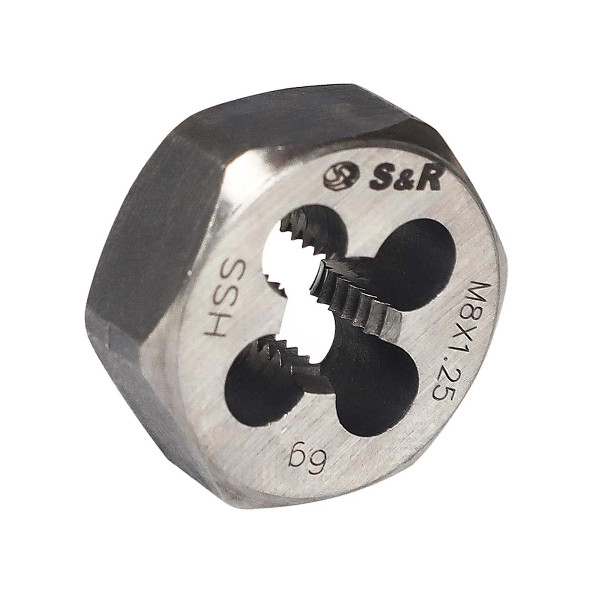 Плашка гексогональна S&R HSS R6M5 М8х1,25мм (111203008) Плашка гексогональна S&R HSS R6M5 М8х1,25мм (111203008)