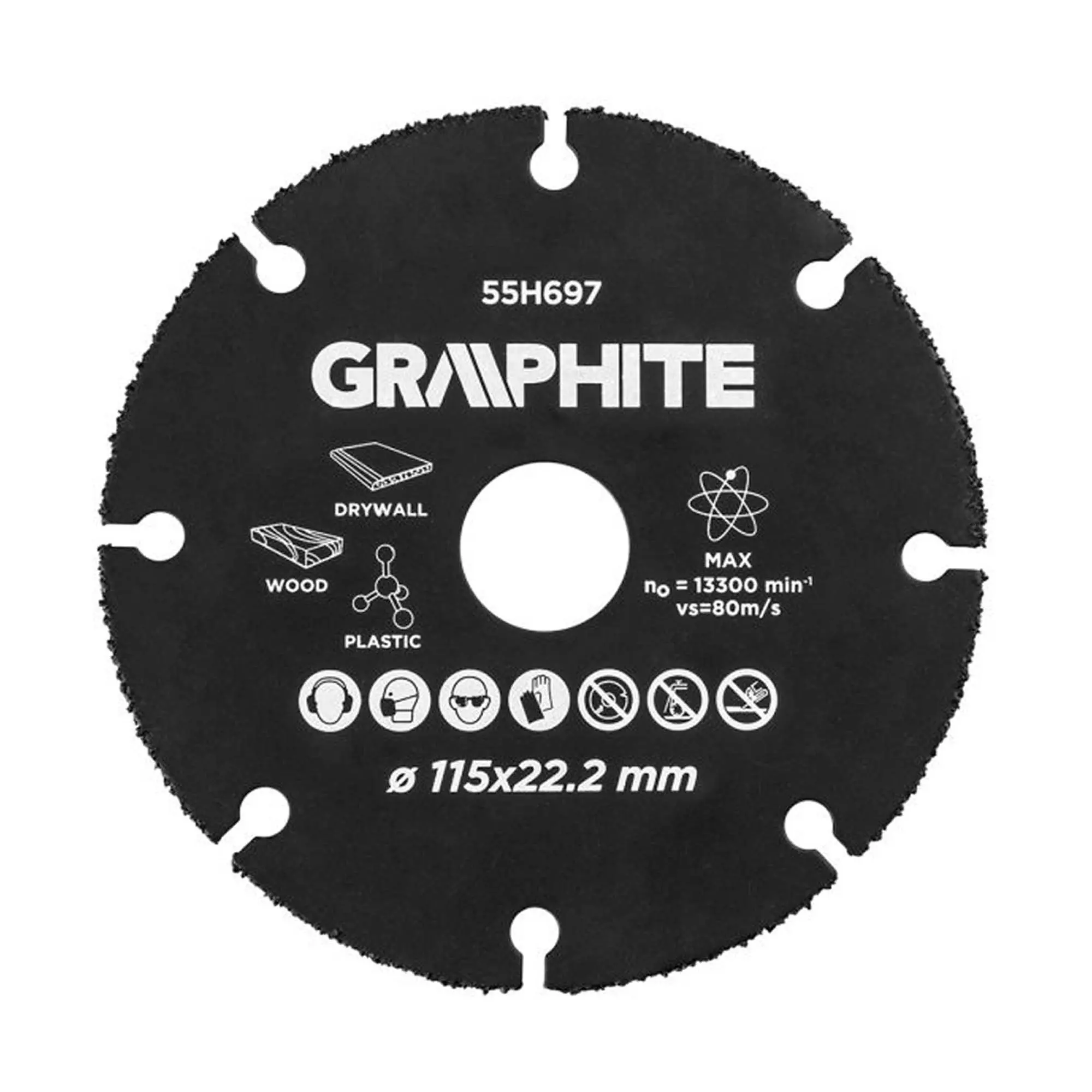 Ріжучий диск GRAPHITE HM для дерева та пластику 115 х 22,2 мм (55h697) Ріжучий диск GRAPHITE HM для дерева та пластику 115 х 22,2 мм (55h697)