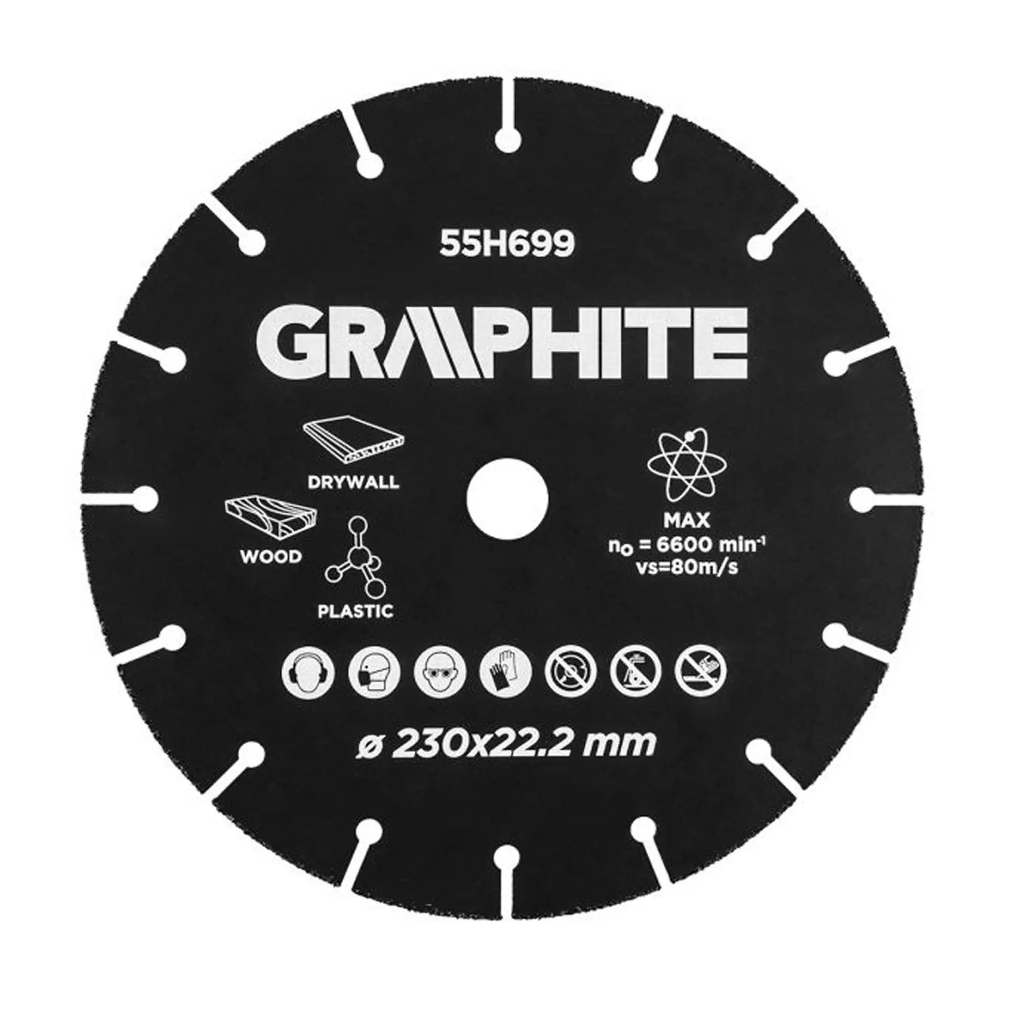 Ріжучий диск GRAPHITE HM для дерева та пластику 230 х 22,2 мм (55h699) Ріжучий диск GRAPHITE HM для дерева та пластику 230 х 22,2 мм (55h699)
