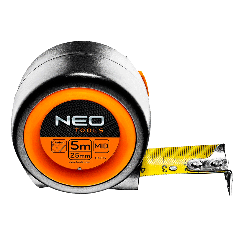 Рулетка NEO компактная стальная лента 5 м x 25 мм, с фиксатором selflock, магнит (67-215)