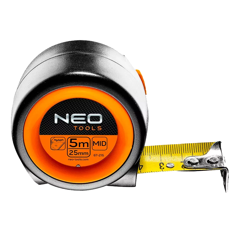 Рулетка NEO компактная стальная лента 5 м x 25 мм, с фиксатором selflock, магнит (67-215)